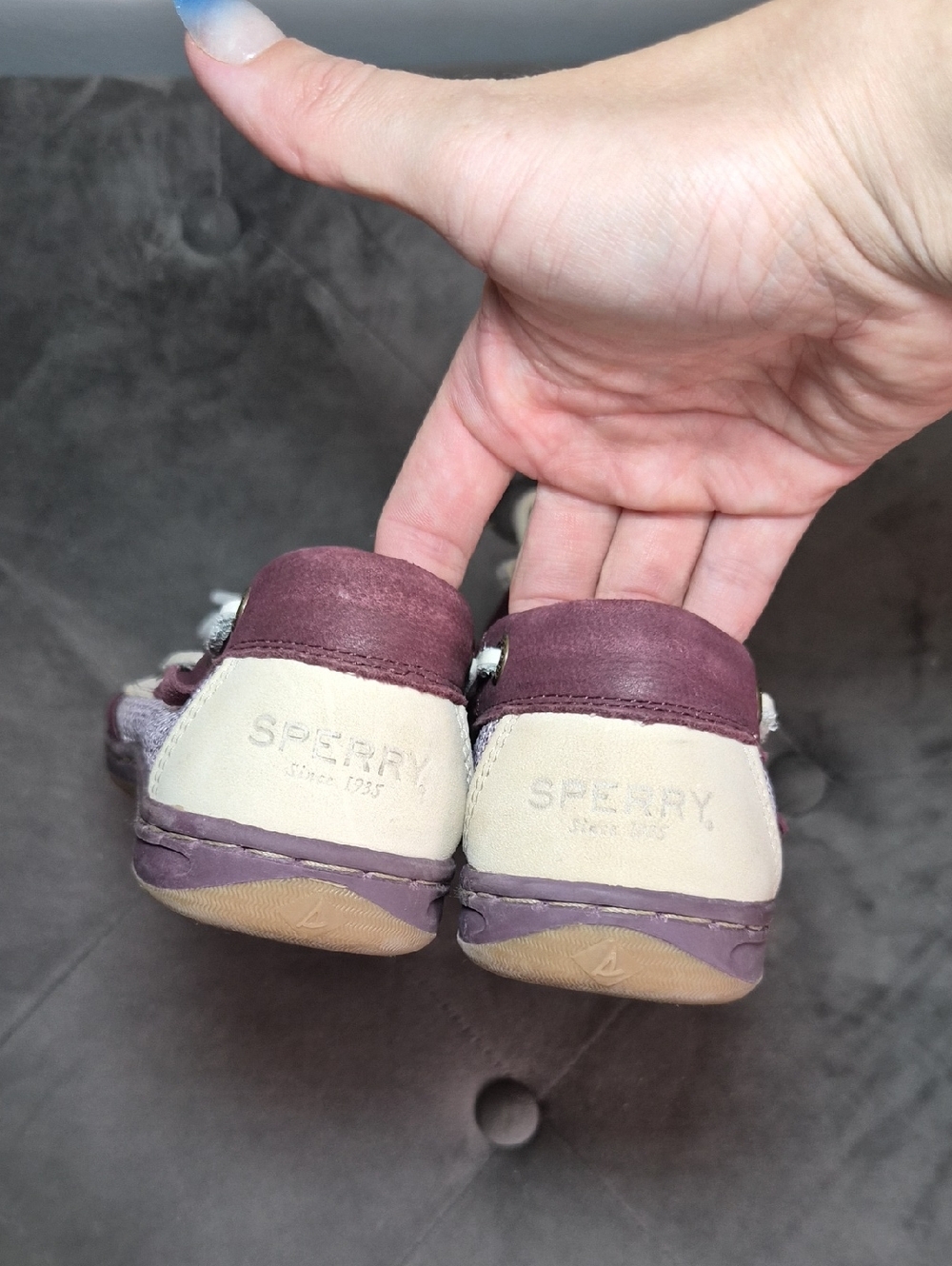 Sperry Burgundy Leather Boat Shoes with Cream Accent - Picture 4 of 8